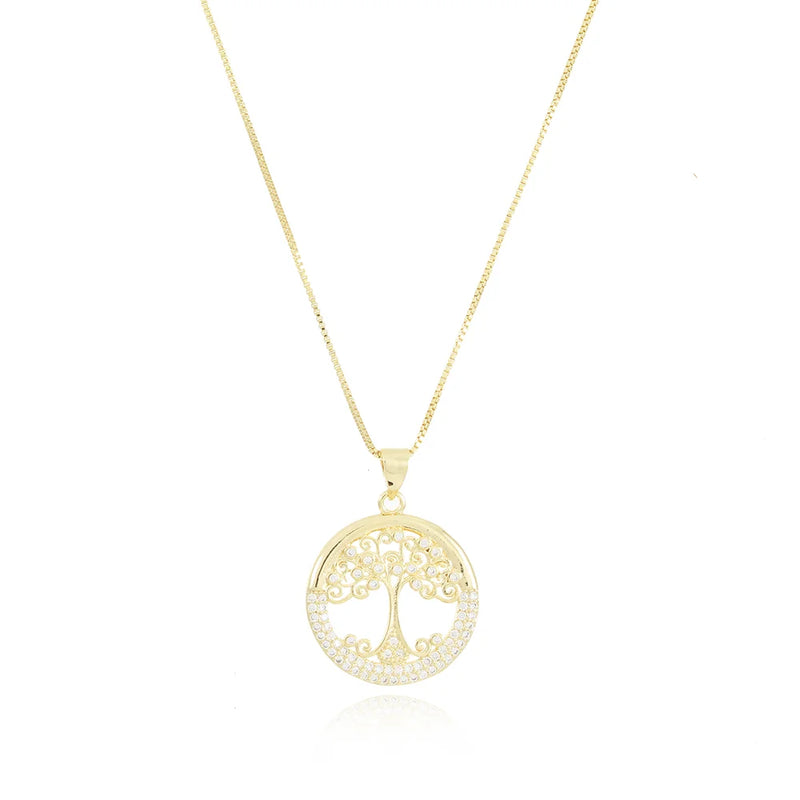 Colar Árvore da Vida Cravejado com Zicôrnias Banhado em Ouro 18k