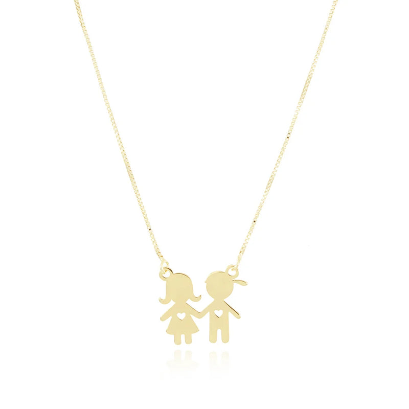Colar com Pingente Menino e Menina Banhado em Ouro 18k