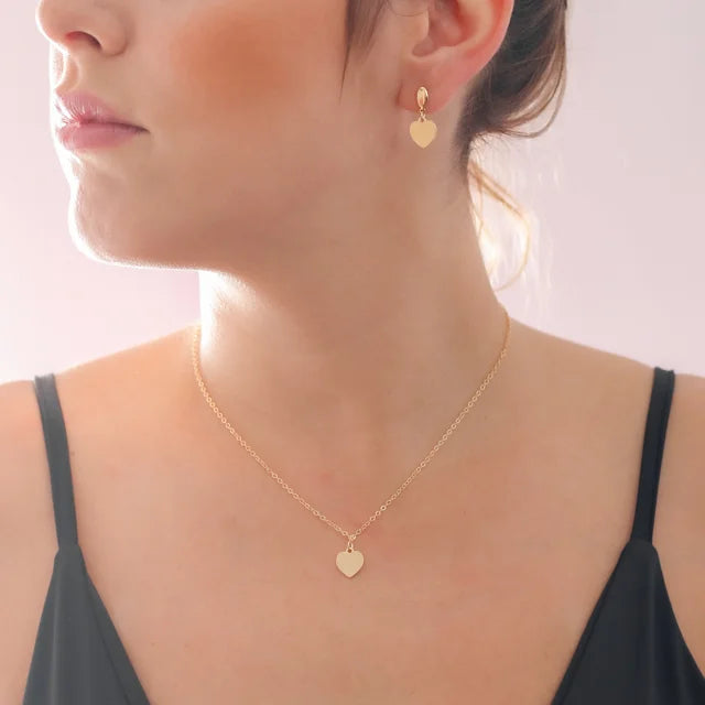 Conjunto Coração Liso Banhado em Ouro