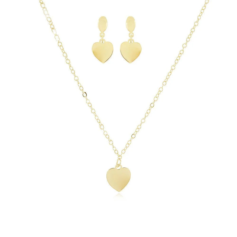 Conjunto Coração Liso Banhado em Ouro
