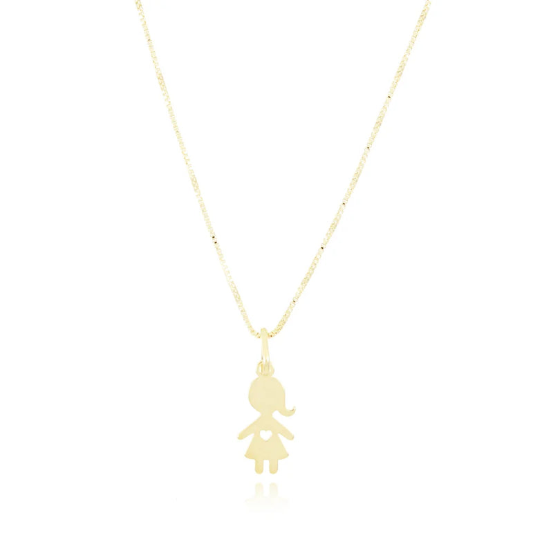 Colar com Pingente de Menina Banhado em Ouro 18k
