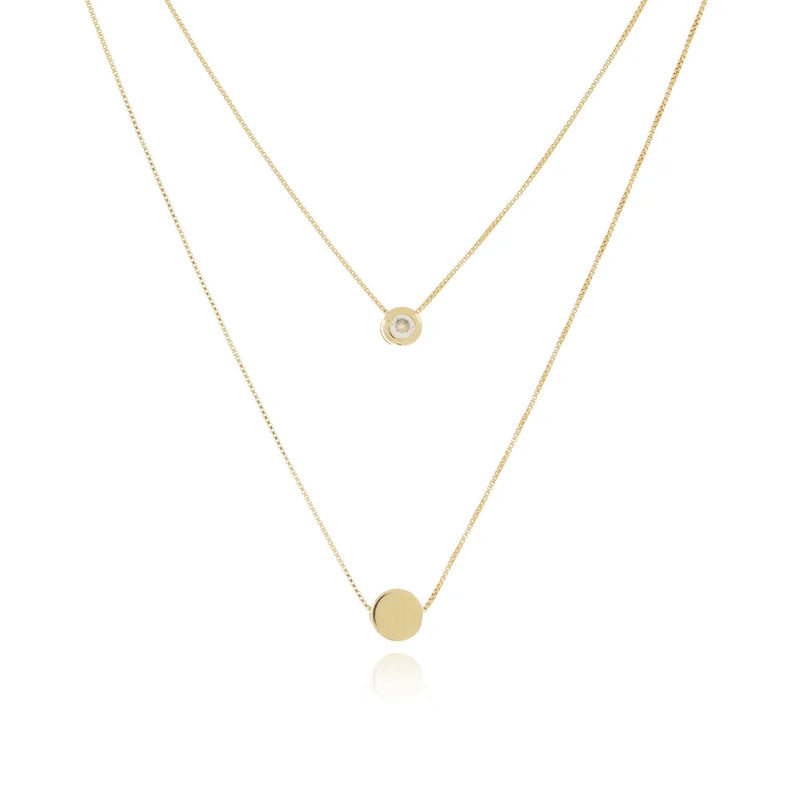 Colar Duplo com Pingente Ponto de Luz Banhado em Ouro 18k